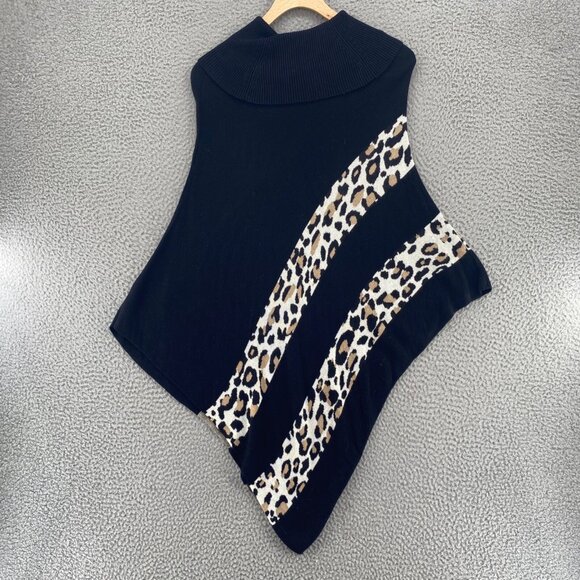Chicos Sweater Womens Small Medium Black Leopard Print Detail Poncho Cowl Neck - Picture 3 of 9